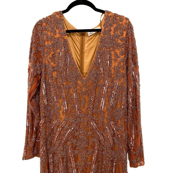 Mac Duggal Copper Beaded Sz 16W NEW Midi Embellished Dress - Picture 2 of 7